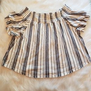 Crave Fame Sz Large Off Shoulder Blue White Top